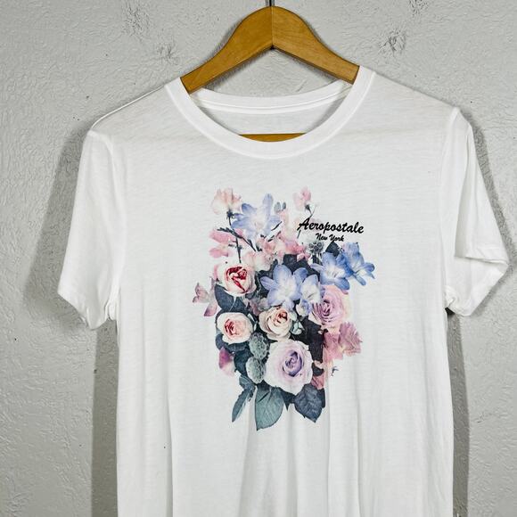 Abercrombie & Fitch T Shirt Print Short Sleeve White Floral Casual - XL - Picture 2 of 5
